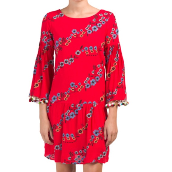 NWT Nicole Miler Floral Pom Pom Dress - Picture 1 of 2